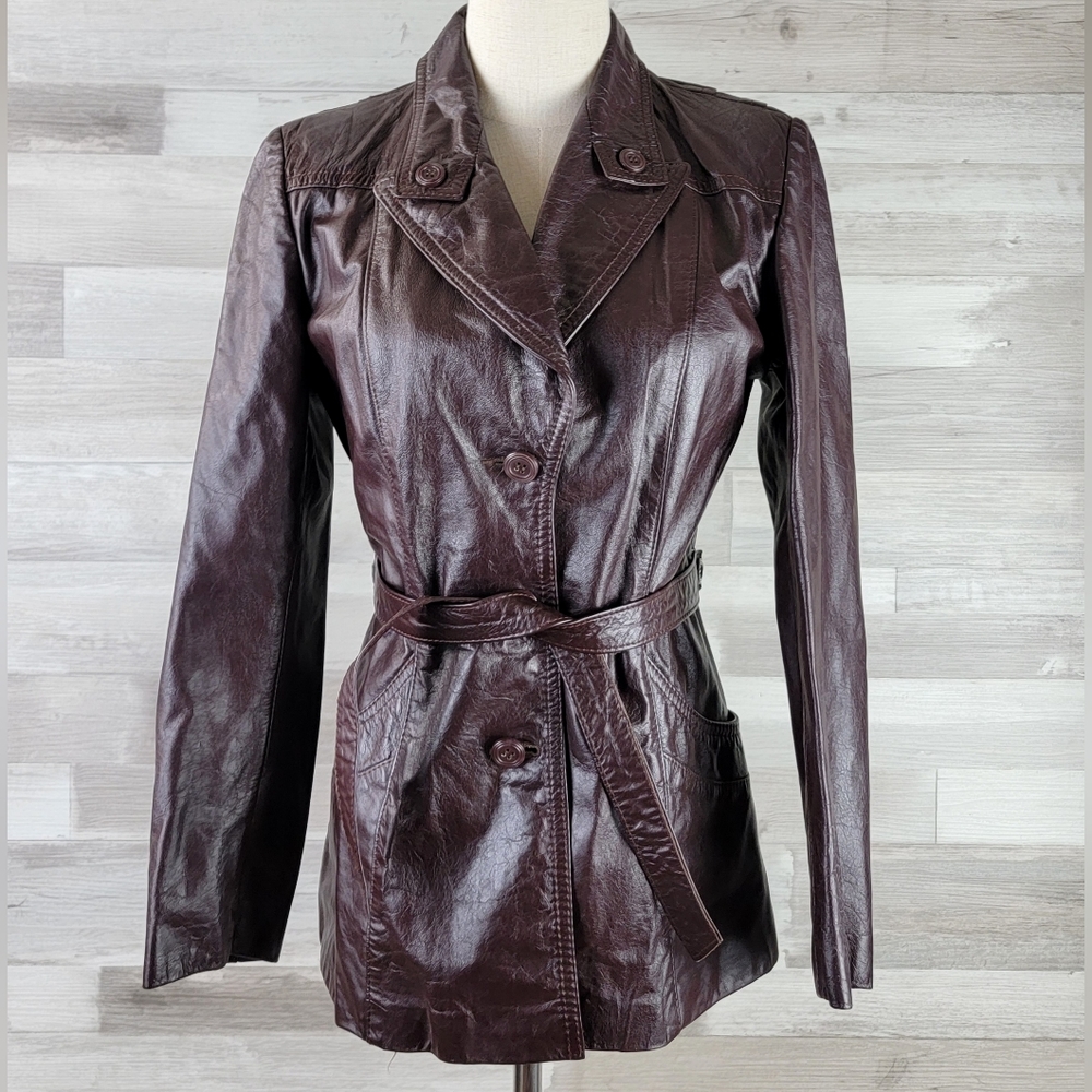 Vintage Opera Ltd Mahogany Button Belted Leather Coat
